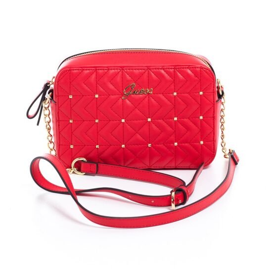 geanta crossbody, geanta guess, vibrant rouge, detalii aurii, geanta moderna, geanta eleganta, Geantă Crossbody Vibrant Rouge cu Matlasare și Accente Aurii 1