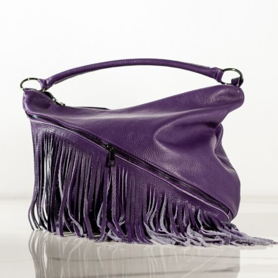 geanta fringe, mov asimetric, geanta moderna, geanta statement, geanta chic, Geanta Fringe Mov Asimetrică