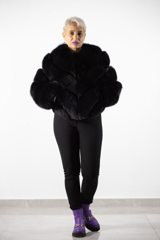 jacheta neagra, blana naturala, jacheta eleganta, jacheta iarna, jacheta premium, Jachetă de Blană Naturală Neagră - Eleganță atemporală