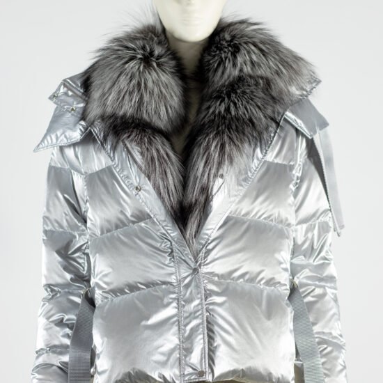 geaca metalizata, guler blana, geaca moderna, geaca premium, iarna, Geacă metalizată cu guler din blană naturală