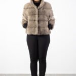 jacheta vizon, gri taupe, jacheta premium, blana naturala, jacheta iarna, Jachetă Premium din Blană de Vizon Gri Taupe