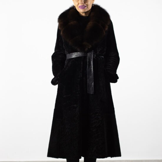 palton lung, blana naturala, guler generos, palton elegant, palton iarna, Palton Lung din Blană Naturală cu Guler Generos