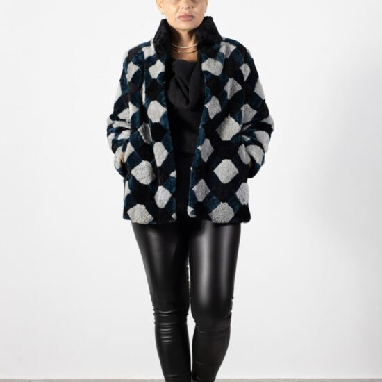 cojoc statement, blana miel, design geometric, cojoc modern, cojoc iarna, Cojoc Statement Din Blană Naturală De Miel- Design Geometric