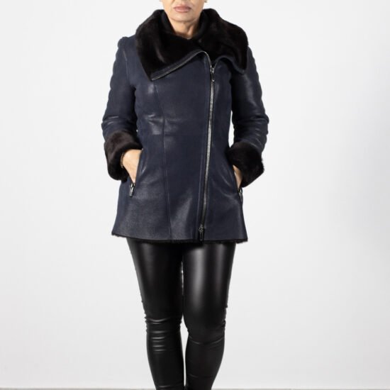 palton blana miel, inchidere asimetrica, palton elegant, palton iarna, palton modern, Palton Din Blană Naturală De Miel Cu Închidere Asimetrică