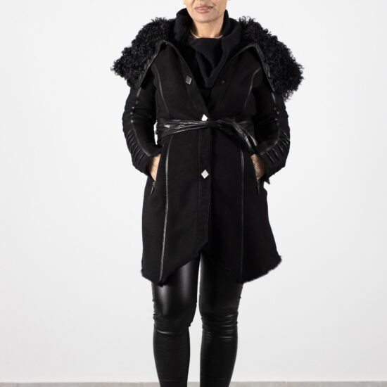 palton elegant, blana miel, accente impact, palton iarna, palton premium, Palton Elegant Din Blană Naturală De Miel Cu Accente De Impact