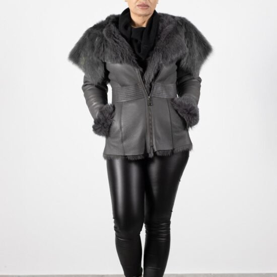 cojoc gri, guler generos, design elegant, cojoc iarna, stil premium, Cojoc Gri Cu Guler Generos Și Design Elegant