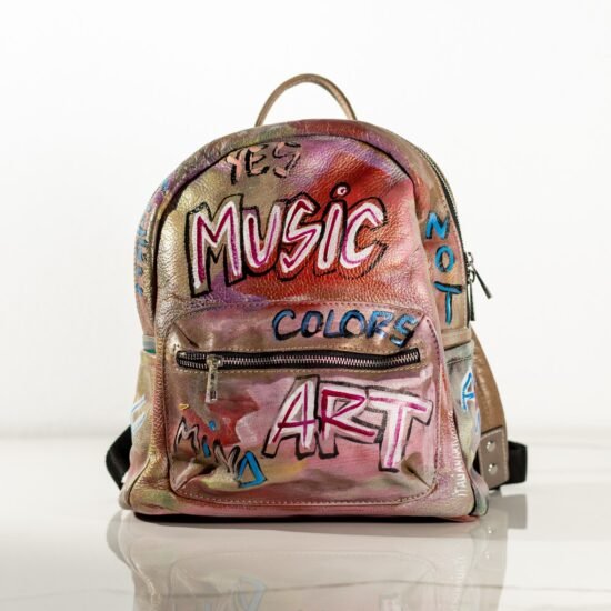 rucsac din piele, multicolor, design artistic, rucsac urban, rucsac modern, Rucsac din piele multicolor, cu elemente de design artistic