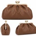 Geantă clutch cu închidere vintage și detalii aurii