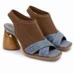 Sandale Slingback din Neopren și Denim cu Toc Architectural
