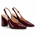 Pantofi Slingback Lăcuiți cu Toc Masiv