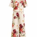 Compleu De Vară din Pânză/In Crem cu Imprimeu Floral Vibrant
