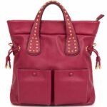 Geantă Shopper Magenta/Zmeură cu Ținte Aurii și Buzunare Frontale