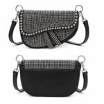 Geantă Crossbody Saddle din Piele Neagră cu Ținte și Cristale