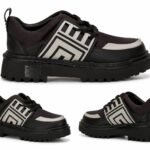 Sneakerși Joși Negri cu Model Geometric Labirint și Talpă Robustă