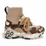 Ghete / Sneakerși Înalți Sock-Style cu Piele, Accente Metalice și Talpă Chunky