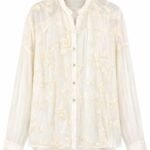 Cămașă Elegantă Alb-Ivory din Voal Organza cu Broderie Florală și Nasturi Măreți