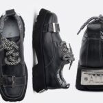 Pantofi/Sneakerși Joși din Piele Neagră cu Cataramă Metalică, Șireturi Bicolore și Placătă la Călcâi