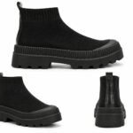 Ghete Sock-Sneakers Negre din Material Textil Tricotat cu Talpă Chunky Structurată