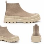 Ghete Sock-Sneakers Bej din Material Textil Tricotat cu Talpă Chunky Structurată