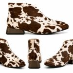 Botine Scurte din Piele cu Blăniță (Pony Hair) cu Imprimeu Cow-Print și Toc Geometric Modern