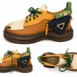 Pantofi/Sneakers Multi-Color din Piele cu Buzunar Utilitar, Protecție Metalică pe Bombeu și Talpă Oversized Maro