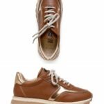 Sneakers Joși Maro Cognac din Piele cu Accente Aurii Metalizate și Talpă Stratificată Bej