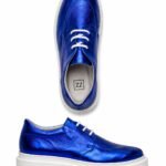 Pantofi Derby/Loafers Albastru Electric Metalizat din Piele cu Șireturi Albe și Talpă Masivă Track