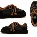 Sneakers Platformă Maro Ciocolatiu din Piele Granulată și Piele Întoarsă cu Căptușeală Shearling și Șireturi Cordoane cu Ciucuri