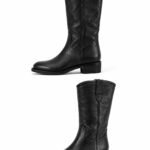 Cizme Negre Stil Ciocate/Cowboy din Piele Granulată cu Găici Laterale