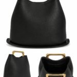Geantă de Mână Structurată Neagră cu Mânere Metalice Aurii Sculpturale stil Bell Tote