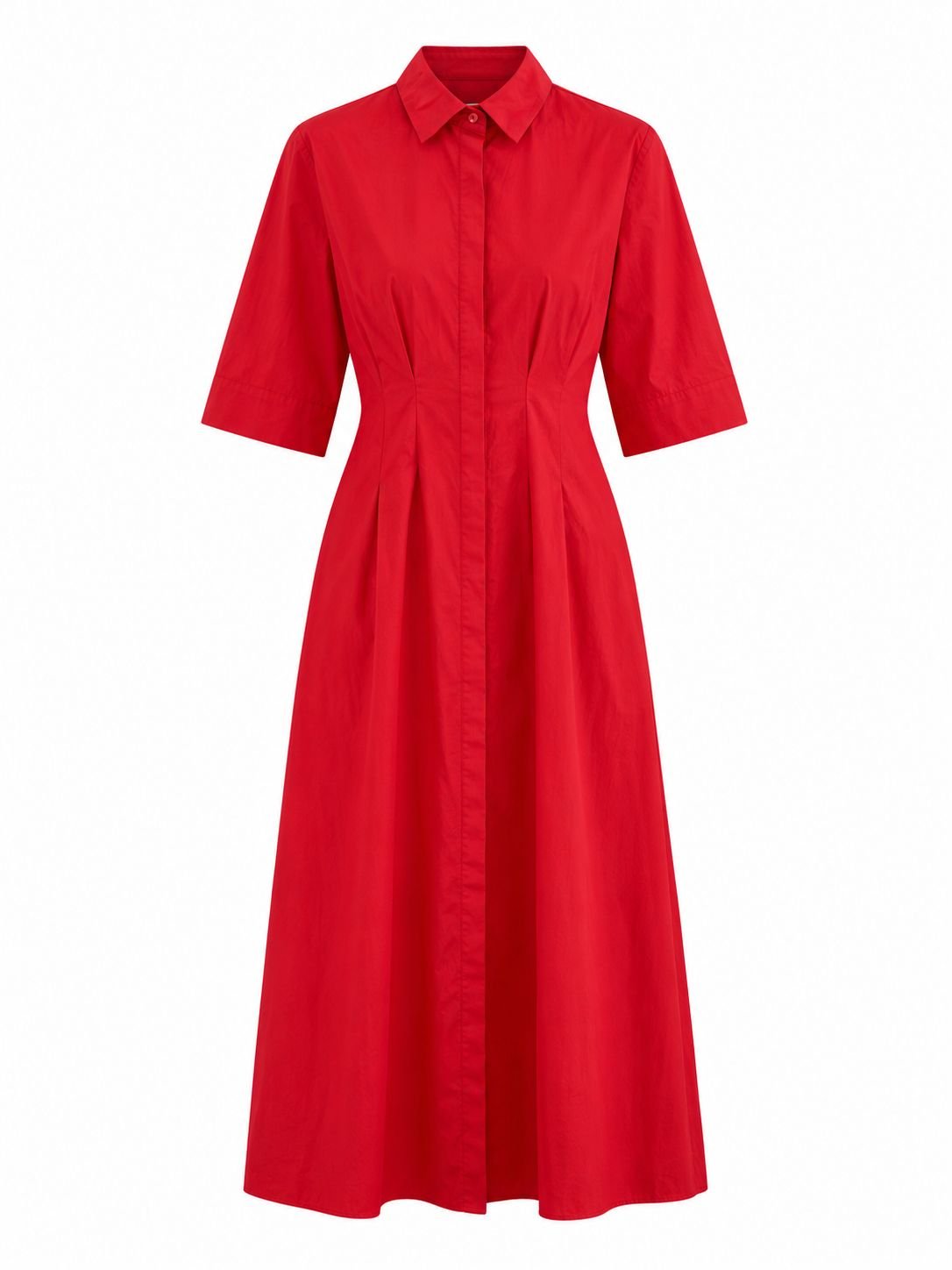 WhatsApp Image 2026-09-02 at 08.35.45 Rochie Tip Cămașă Roșu-Crimson din Poplin cu Pensetă Arhitecturală și Fustă Cloș - imagine 1
