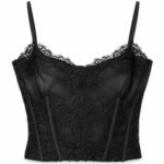 Top Corset Negru-Obsidian din Satin și Dantelă Chantilly cu Balene Arhitecturale