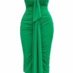 Rochie Midi Verde-Smarald din Jersey Fluid cu Drapaje Sculpturale și Eșarfă Waterfall