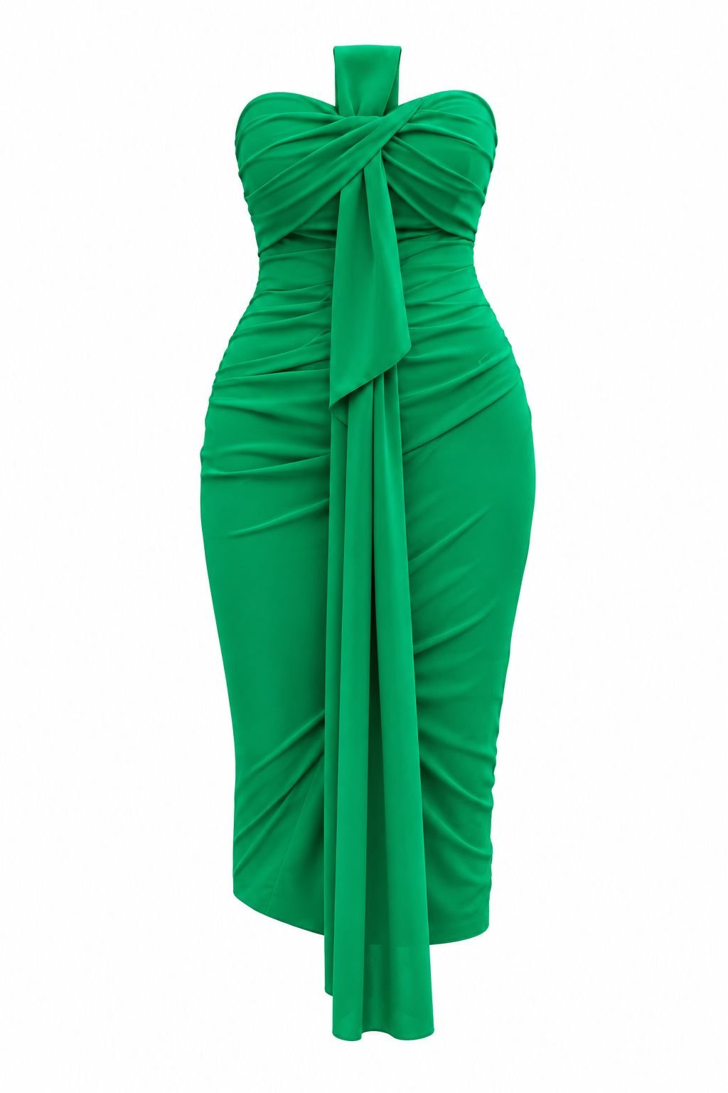 WhatsApp Image 2026-09-04 at 08.44.32 Rochie Midi Verde-Smarald din Jersey Fluid cu Drapaje Sculpturale și Eșarfă Waterfall - imagine 1