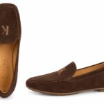 Mocasini Maro-Ciocolată din Piele Întoarsă cu Vârf Pătrat Rotunjit, Monogramă din Cristale Strass și Talpă Driver Segmentată