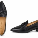 Mocasini Negri-Obsidian din Piele Nappa cu Vârf Ascuțit, Catană Nod Sculptural și Toc Bloc Dentat