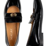 Mocasini Negri-Lăcuiți cu Vârf Pătrat Rotunjit, Catană Clasică și Monogramă Geometrică Auriu-Luminos