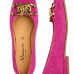 Mocasini Roz-Fucsia din Piele Întoarsă cu Vârf Pătrat Rotunjit și Cataramă Sculpturală Auriu-Luminos