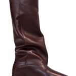 Cizme Înalte Burgundy din Piele Nappa Slouchy cu Vârf Ascuțit și Talpă Flat Ultra-Subțire