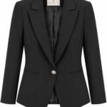 Sacou Single-Breasted Negru-Obsidian Rinascimento cu Nasture-Bijuterie din Cristale și Perle