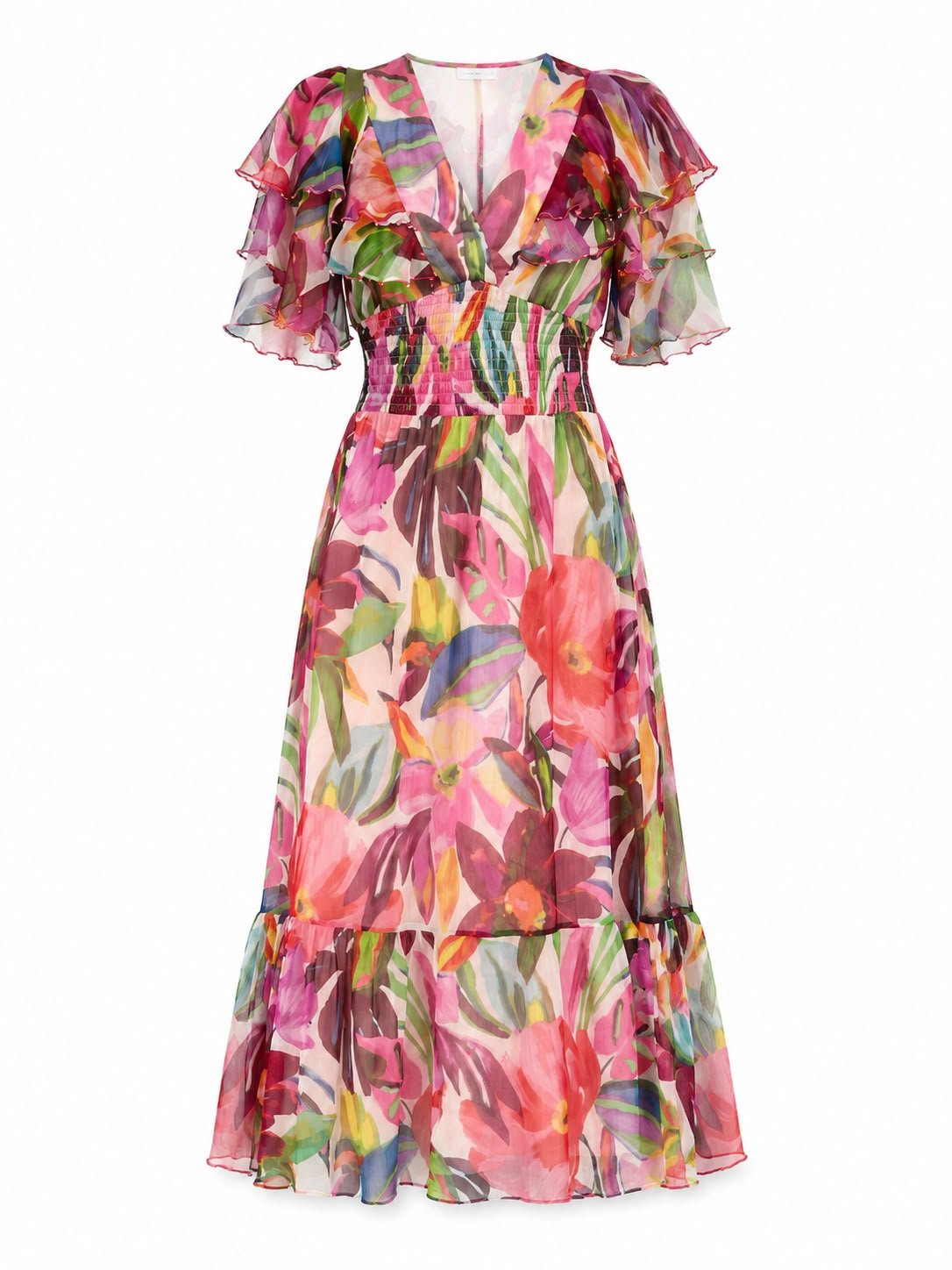 WhatsApp Image 2026-09-10 at 23.27.12 (2) Rochie Midi din Chiffon Fluid Imprimat Floral cu Volane Cascadi și Talie Smocked / Fagure - imagine 1
