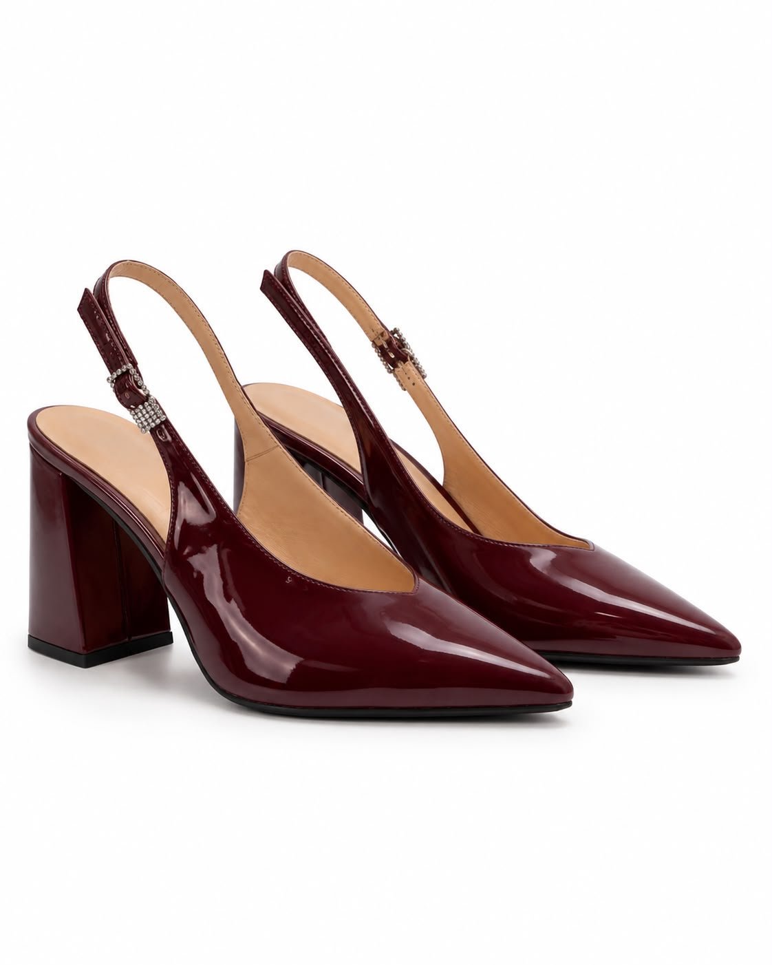 WhatsApp Image 2026-09-10 at 23.45.27 (4) Pantofi Slingback Burgundy-Bordeaux din Piele Lăcuită cu Toc Masiv Bloc și Cataramă încrustată cu Cristale - imagine 1