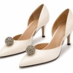 Pantofi Stiletto D'Orsay Crem-Ivoriu Magza din Piele Nappa cu Sferă Bijuterie din Cristale Pavé
