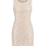 Rochie Scurta Rinascimento Crem-Ivoriu din Plasă Croșetată cu Paiete Nacre și Finisaj Ribbed