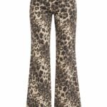 Pantaloni din Denim cu Imprimeu Leopard cu Talie Înaltă și Croială Evazată Tip Flared/Bootcut