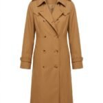 Trench Arhitectural Lung din Țesătură Premium în Nuanță Camel / Warm Sand, cu Croială Dublu-Rând de Nasturi