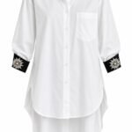 Cămașă Arhitecturală Oversized cu Manșete Statement Contrastante Negre și Broderie Cristalină (Souvenir)