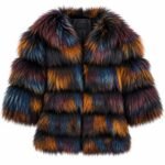 Jachetă-Statement din Blană Naturală Multicoloră Irisată cu Mâneci 3/4 și Panouri Orizontale