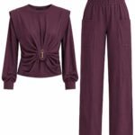 Set Coordonat Utilitar-Chic din Jerseu/Crep în Nuanță Plum / Burgund-Violet cu Inserții Arhitecturale