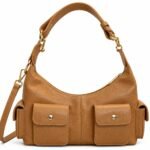 Geantă Arhitecturală Hobo-Utility cu Buzunare Multiple Frontale/Laterale și Feronerie Auriu (Paletă Duală: Burgund și Camel/Warm Sand)